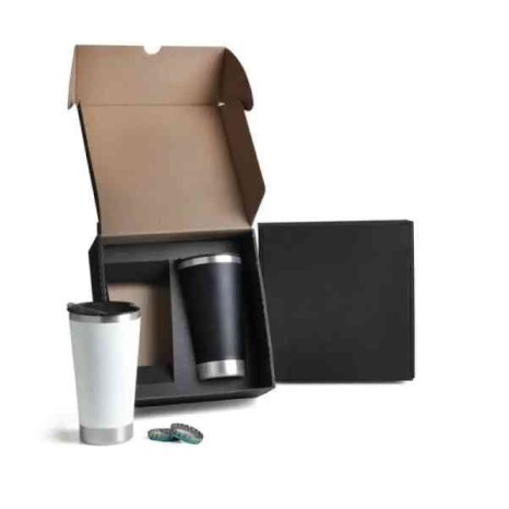 Kit De Copos Térmicos 500ml - Preto/Branco - 2 Pçs Personalizado