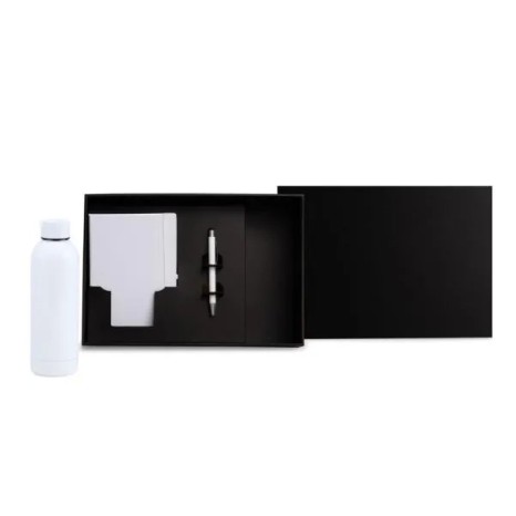 Kit Garrafa, Caderno E Caneta - Branco - 3 Pçs Personalizado