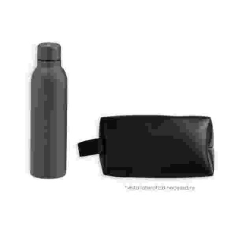 Kit Garrafa E Necessaire - Cinza/Preto - 2 Pçs Personalizado
