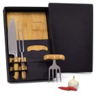 Kit para Churrasco em Bambu com Garfo 4 Dentes com Logo