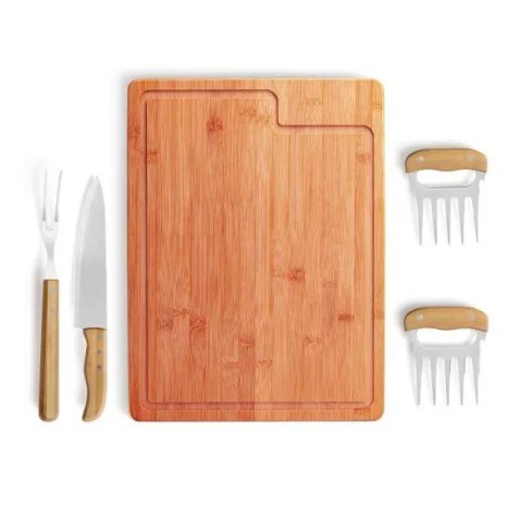 Kit Para Churrasco Em Bambu / Madeira / Inox - 5 Peças Personalizado
