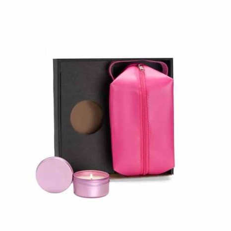 Kit Vela Aromatizada E Necessaire - Rosa - 2 Pçs Personalizado
